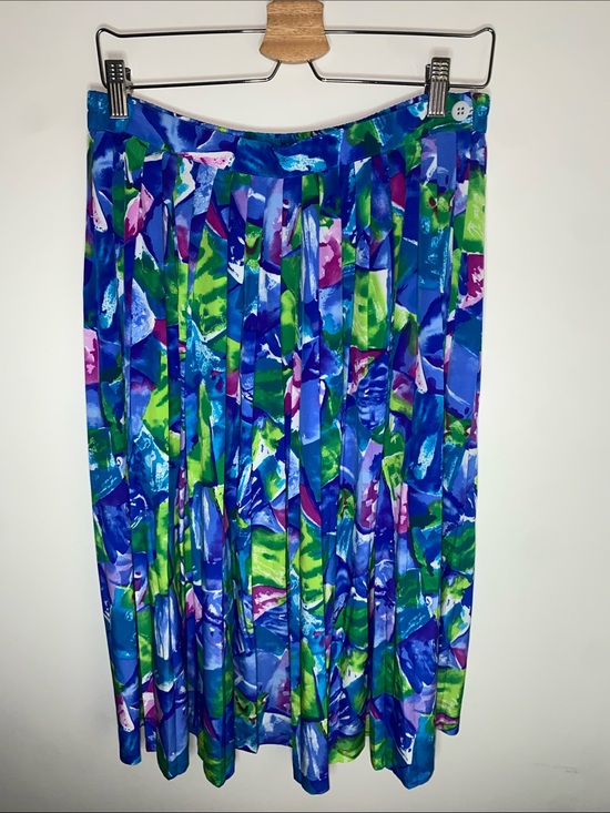 Other Dresses & Skirts - Vibrant Vintage Abstract Pleated Midi Skirt - Blue, Green, Purple